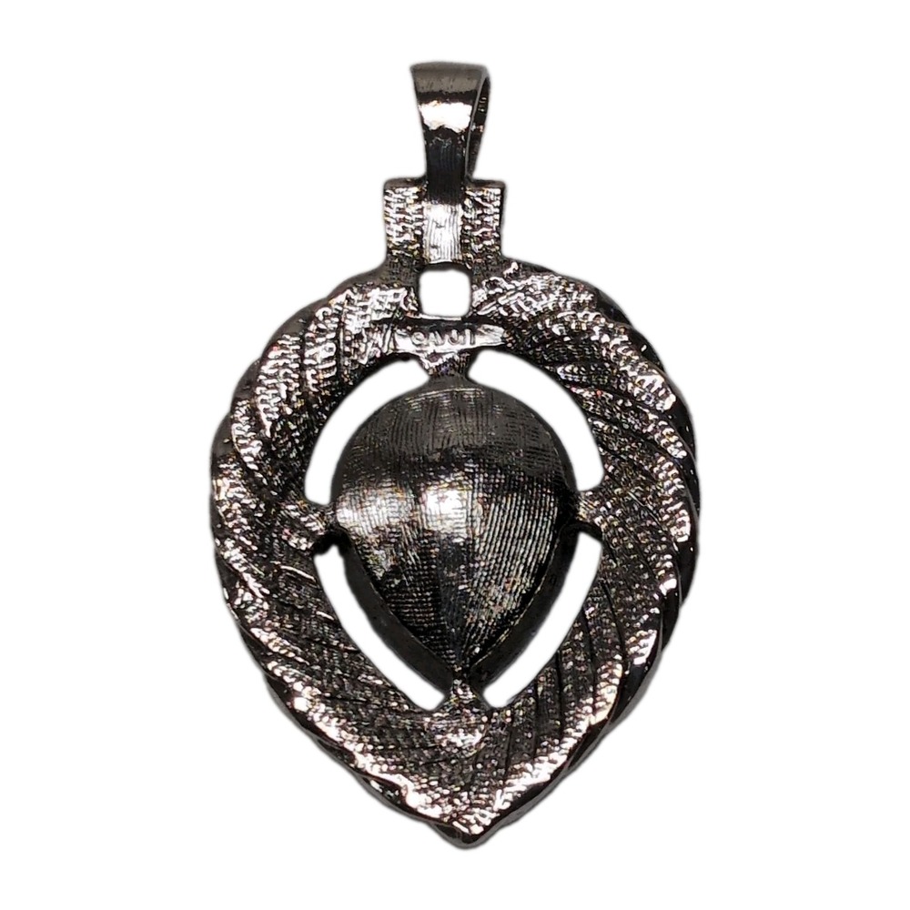 Vintage Avon Silver Tone Blue Crystal Teardrop Pendant Faux Marcasite Accent - Picture 2 of 5